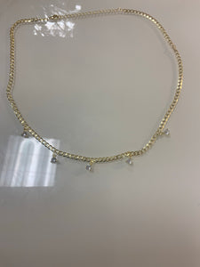 Cuban link 3 hanging crystals choker